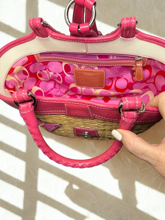 レディース Coach Butterfly Tote Straw Bag Rare y2k